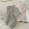 Calcetines Estilo Ballet Nuevos 2026 para Mujer Calcetines Dulces de Perlas a Media Pantorrilla Calcetines Largos Estilo Academia Primavera y Otoño Lazo Volantes
