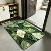Entrega transfronteriza de tapetes de piso antideslizantes de tierra de diatomeas para baño con diseño floral 3D de hojas verdes, tapetes para puerta de entrada, tapetes para pies de fácil cuidado