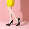 Zapatos de Tacón Alto Negros Impermeables Sexys y Elegantes para Mujer con Pedrería en Forma de V, Punta Fina, Tacón Delgado y Zapatos de Una Sola Pieza Cómodos