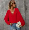 Roupas Femininas Transfronteiriças Europeias e Americanas Verão Cor Sólida Manga Bispo Pulôver Manga Longa Botão Único Chiffon Decote V Camisa Feminina Versátil