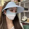 Protección Solar de Verano Sombrero de Sol Set de Máscara de Manga de Hielo para Mujer Montar al Aire Libre Sombrero de Sol Seda de Hielo Degradado Cuerno Manga de Hielo
