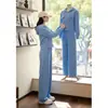 Conjunto Deportivo Casual para Mujer 2025 Primavera y Otoño Nuevo Sudadera Azul con Capucha Pantalones de Pierna Ancha Estilo Occidental Reductor de Edad Conjunto de Dos Piezas