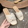 Sapatos Femininos Versáteis 2025 Verão Novos Sandálias Slide de Pérolas com Strass Moda Feminina Sandálias Flat