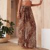 Nova Saia de Praia Meio-Comprimento Estampada de Leopardo Europeia e Americana de Verão Saia Wrap com Alça Tie-Dye de Malha com Proteção Solar Blusa