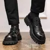 Zapatos Derby de Encaje Patchwork de Punta Ancha Estilo Retro para Hombre, Nuevos Zapatos de Cuero de Suela Gruesa que Aumentan la Altura Estilo Británico Casual de Negocios