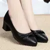 Zapatos de Salón Individuales Elegantes Versátiles de Moda para Mujer 2026 Otoño Nuevas Llegadas Tacón Cuadrado Piel Suave Suela Suave Boca Baja Zapatos de Madre Zapatos de Piel para Mujer