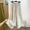 Pantalones casuales de pierna ancha, cropped, de algodón y lino, de cintura alta para mujer, con cordón de encaje y ribete de volantes, pantalones tipo globo