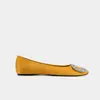 Nuevos Zapatos Planos de Punta Redonda Estilo Francés para Mujer Primavera 2026 con Hebilla Cuadrada y Pedrería, Cómodos Zapatos de Boca Baja para Commuter