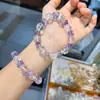 Pulsera de Amatista Natural Transferencia Curación Partícula Grande Ágata Flor de Cerezo Círculo Único Pulsera de Regalo para Mujer Verano Versátil de Alta Gama