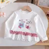 Camiseta Manga Longa Estampada de Desenho para Meninas, Novo Estilo Primavera e Outono, Blusa Patchwork Xadrez Doce e Casual para Meninas, Camada Base 3