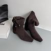 Botas para Mujer Otoño e Invierno Nuevas de Gamuza Punta Cuadrada Tacón Grueso Tacón Alto Botines Cortos Botas de Jinete Botas Coreanas con Botón Punta Cuadrada