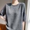Chegada Nova Primavera e Verão Gola Redonda Suéter de Caxemira Feminino Manga Curta Blusa de Seda de Amora Solta Versátil Top Base Tricotado
