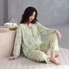 Algodón PuroNuevo Otoño para Mujer Manga Larga Cuello Redondo Estampado Floral Estilo Dulce Corte Holgado Conjunto de Ropa para el Hogar