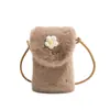 Bolsa de Pelúcia com Cordão, Design de Borboleta e Flor, Bolsa Transversal Fofa, Porta-Moedas de Grande Capacidade, Porta-Cartões, Bolsa de Celular Feminina