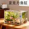 Acuario de Escritorio Personalizado Oficina Mini Engrosado Alta Transparencia Acrílico Tanque de Tortugas Tanque para Peces Betta Acuario Especial