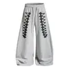 Calça moletom curva com bainha bordada estilo retrô americano com design de botões, unissex, nova marca da moda outono, calça larga casual solta