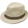 Sombrero de sol de paja, fedora pequeño, sombrero de jazz retro de malla para hombre, sombrero de protección solar de retazos estilo coreano, sombrero de moda de verano estilo británico