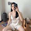 Pijamas de verano para mujer, de seda helada, con tirantes finos, conjunto de dos piezas, ropa de casa de encaje sexy para primavera y otoño, novedad de 2024