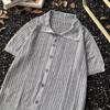 Camiseta Nueva de Verano para Hombre Recorte Transpirable Solapa Cuello Polo Tejido de Punto Manga Corta Top de Una Hilera Retro Suelta