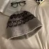Chapéu de Pescador de Lã Tricotado Estilo Fair Isle para Mulheres no Outono e Inverno Estilo Coreano Rosto Pequeno Quente Circunferência da Cabeça Grande Chapéu de Lã