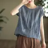 Blusa Top Feminina Verão 2026 Manga Curta Gola Redonda Novo Design Estilosa Artística Solta Modeladora Cor Sólida Tencel