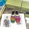 Versión Alta G Casa Bordado Estampado Zapatos de Pescador Otoño 2024 Suela de Goma Tejida Piel Boca Baja Casual Zapatos para Mujer