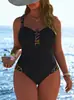 Traje de baño de tirante ancho de secado rápido para vacaciones en la playa, talla grande, favorecedor, negro, de cintura alta, súper vendido en Europa