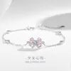 Pulseira de Prata de Lei 925 com Laço Feminina Moda Versátil Pulseira de Zircônia Estilo Ins Pulseira de Diamante Rosa Amor