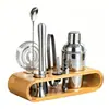Set de Coctelera de Acero Inoxidable Cruzada con Base de Madera Boston Shaker Coctelera Boston Específico para Bar