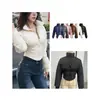 Venta al por mayor transfronteriza de ropa para mujer: Nueva chaqueta corta de algodón de moda versátil de manga larga 2026 con cintura entallada, cuello alto y detalles de cremallera