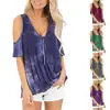 Venta caliente transfronteriza 2020 Ropa de mujer europea y americana Amazon AliExpress wish Camiseta top de manga corta con cuello en V tie-dye y hombros descubiertos