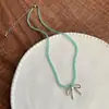 Collar apilado de cristal con cuentas, flor y lazo dulce de verano para mujer, cadena para clavícula suave, lindo, femenino, elegante