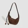 Bolsa Transversal Meia-Lua Minimalista em Camurça  Bolsa de Ombro Hobo Vintage Descontraída com Detalhes de Pompons e Franjas, Alça Ajustável e Estilo de Carregamento sob o Braço Bolsa Casual de Viagem Inspirada na Europa de Luxo Leve para Mulheres