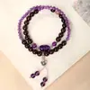 Pulseira Pixiu de Ametista Natural para Meninas, Nova Pulseira de Pau-Rosa Dourada Estrela Estilo Chinês, Pulseira Dupla Círculo Flor para Melhores Amigas