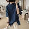 Camiseta de cuello medio alto para mujer, nueva camiseta de primavera y verano, suelta, adelgazante, estilo coreano, simple, de media manga, de algodón, básica y antiedad.