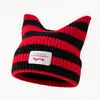 Chapéu de Lã Tricotado com Orelhas de Porco e Gato para Outono e Inverno para Mulheres, Chapéu Quente Estampado Lindo da Moda, Chapéu Versátil da Moda para Clima Frio