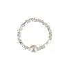 Anillo de Perlas Plateadas Brillantes con Hilo Elástico de Cuentas, Estilo Coreano de Moda Diario Simple Hecho a Mano Moda para Niñas