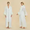 Conjunto de bata y camisón de dos piezas con lujosos detalles de plumas, ropa de casa popular para mujer, nuevo conjunto de pijama de comercio exterior, bata de baño para mujer
