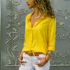 Ropa de mujer transfronteriza: blusa de gasa con botones, estilo europeo y americano, color liso, manga larga, top de calidad de exportación, camisa de mujer con escote en V profundo