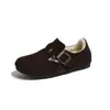 Sandálias Birkenstock de Couro Genuíno com Pelúcia, Aumentam a Altura Interna, Sola Macia Confortável, Sapatos para Dedão Grande, Botas de Neve, Novo Estilo de Inverno com Pelo Adicionado, Sapatos de Algodão Quentes
