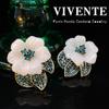 Pendientes de Marcado Vintage Camelia Chapado en Cobre Oro Real Flores Antiguas del Oeste Zirconio Pendientes Antiguos