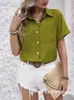 Camisa Casual de Manga Corta para Mujer, Color Sólido, Bolsillo, Diseño Clásico de Solapa, Verano, Transfronteriza Europea y Americana Amazon