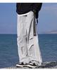 Pantalones de Paracaidista Plisados Estilo Americano para Hombre Verano Delgados de Secado Rápido Peto de Pierna Ancha Pantalones Casuales Rectos Holgados para Hombre