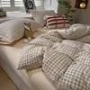 Juego de ropa de cama de algodón puro de doble capa con puntos de colores, juego de cuatro piezas para cama individual, funda de edredón para dormitorio de estudiante, juego de tres piezas 4