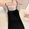 2026 Nuevo Modelo Camisola de Noche de Modal con Ribete de Encaje Negro y Almohadillas en el Pecho, Vestido Sexy Ajustado