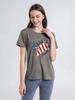 Camiseta de manga corta con estampado de bandera en forma de corazón para mujer, nueva camiseta de Amazon para comercio exterior transfronterizo europeo y americano (2023)