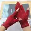 Nuevos guantes de mujer de medio dedo forrados de polar elásticos finos de terciopelo cálidos para trabajo mecanografía estudiantes escritura otoño e invierno lazo medio