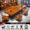 Juego de Mesa de Té Grande y Sillas de Madera Maciza, Una Mesa y Cinco Sillas, Madera Natural, Estilo Chino Nuevo, Mesa de Té para el Hogar, Estación de Preparación de Té para Oficina, Todo en Uno