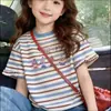 Camiseta de Manga Corta a Rayas para Niña Verano 2026 Nueva Camiseta de Manga Corta para Niños Top Holgado Camiseta