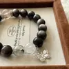Danza de Mariposas en la GalaxiaPulsera de Cristal Súper Siete Negro DoradoObsidiana Plateada NaturalCuentas Fantasma BlancasPulsera de Estilo Chino Nuevo para Mujer